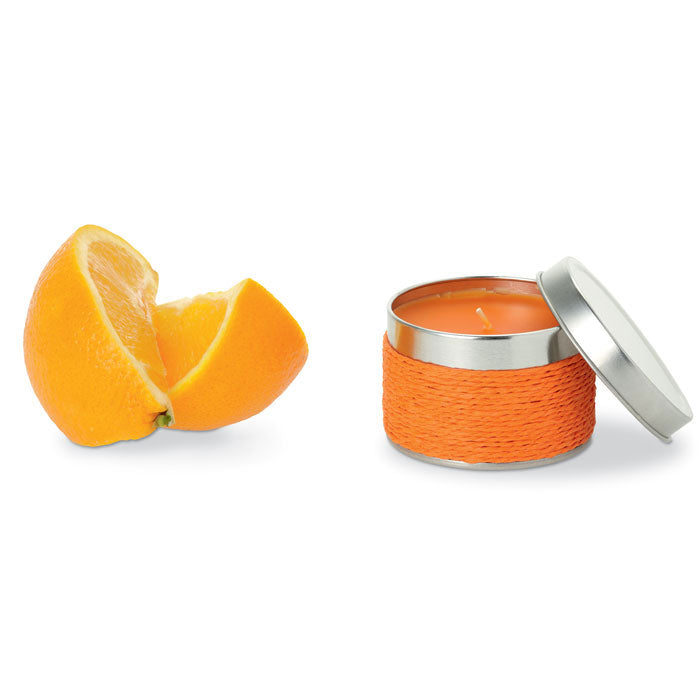 Branded Fragrance Candle in Tin Box in Orange