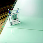 Branded Pen Holder with Calendar, Alarm Clock and Thermometer in use