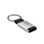 Branded Metal Rectangular Key Ring with Webbing in Black