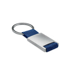 Branded Metal Rectangular Key Ring with Webbing in Blue
