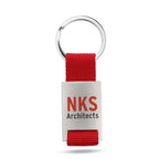 Branded Metal Rectangular Key Ring with Webbing in Red
