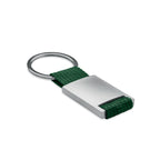 Branded Metal Rectangular Key Ring with Webbing in Green