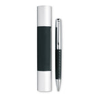 Branded chrome metal pen with PU detail in tube box