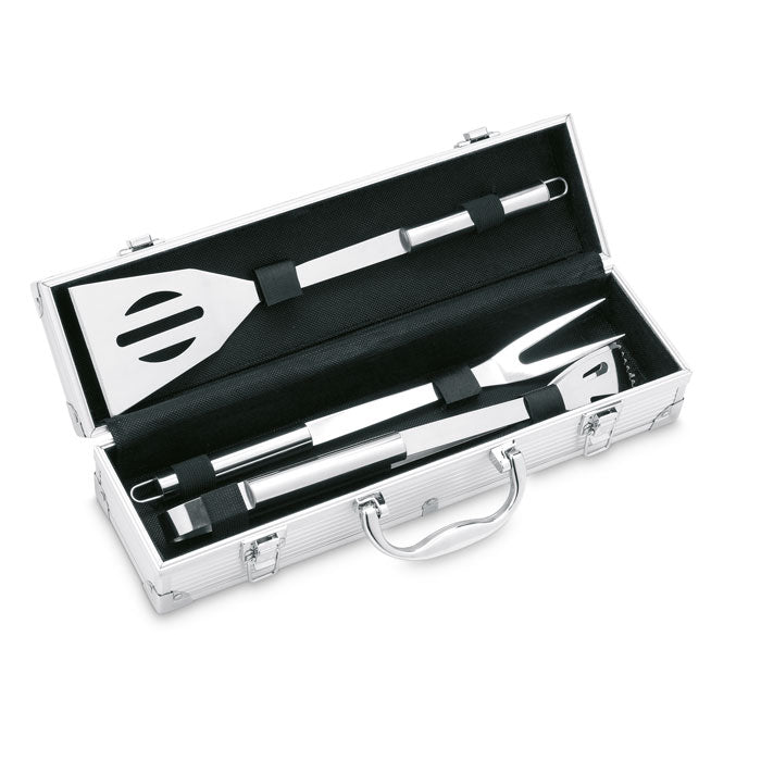 Branded 3 Piece BBQ Tools in Aluminium Case without branding