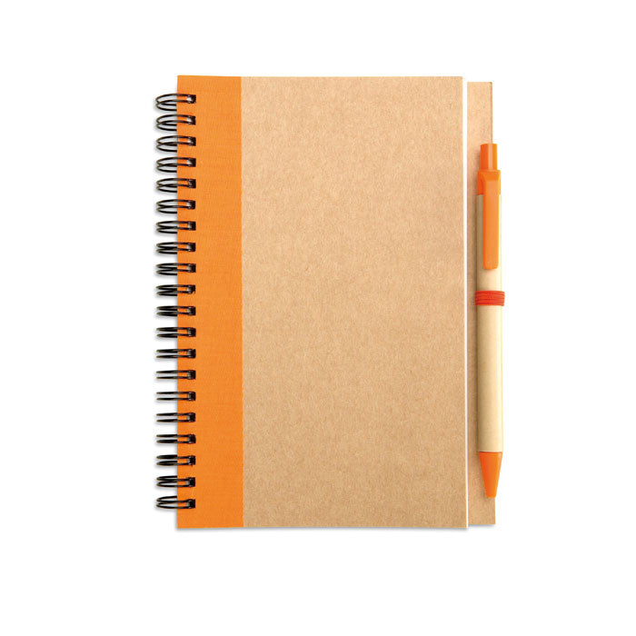 Branded B6 Recycled Paper Notebook with Pen in Orange