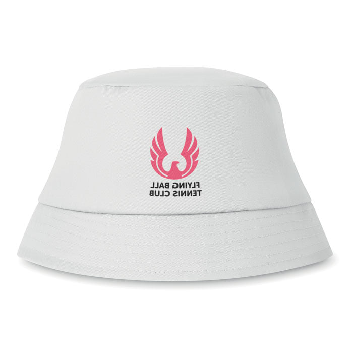Branded Cotton Sun Bucket Hat in White