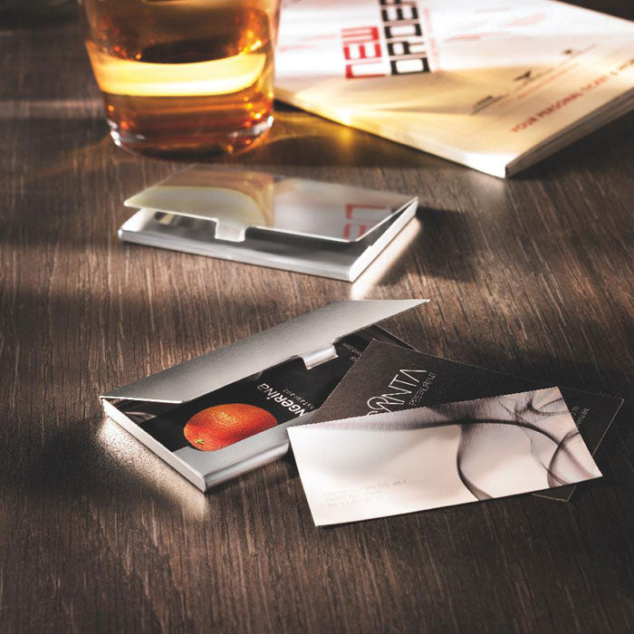 Branded Business Card Holder in use