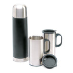 Branded vacuum flask with 2 mugs