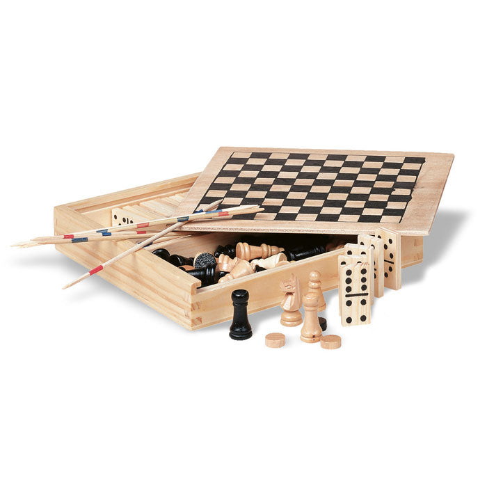 Branded 4 Games in Wooden Box without branding