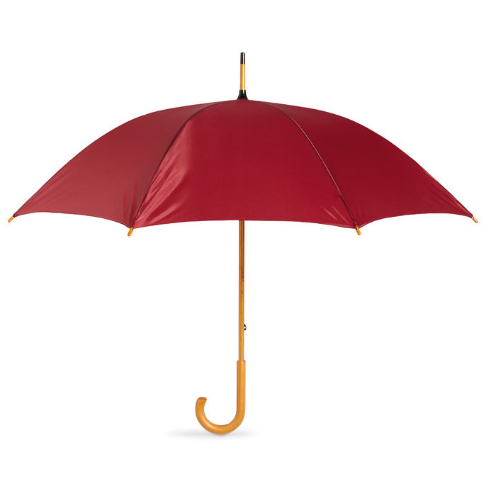 Branded 23 Inch Manual Open Wooden Umbrella in Red