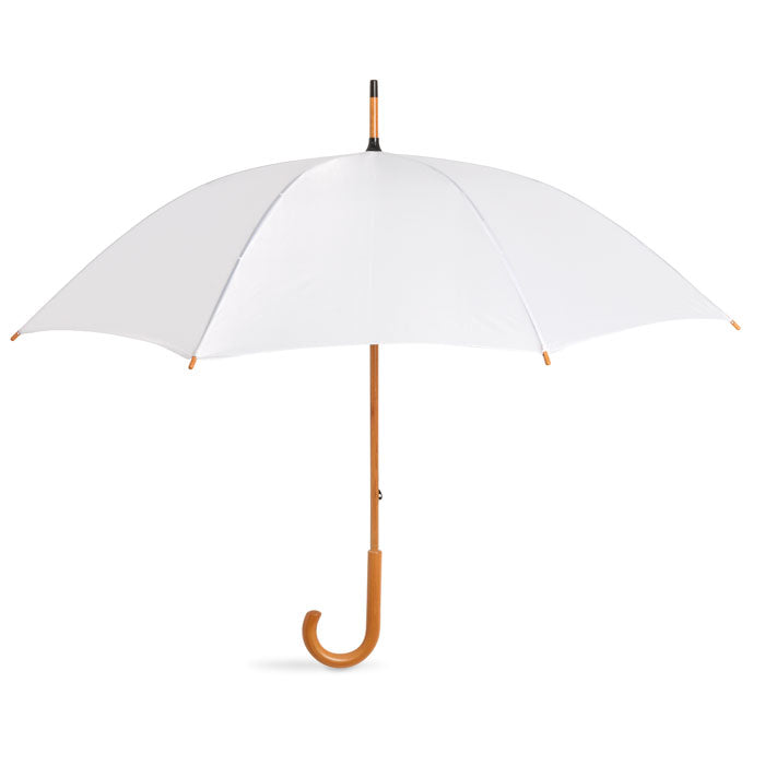 Branded 23 Inch Manual Open Wooden Umbrella in White