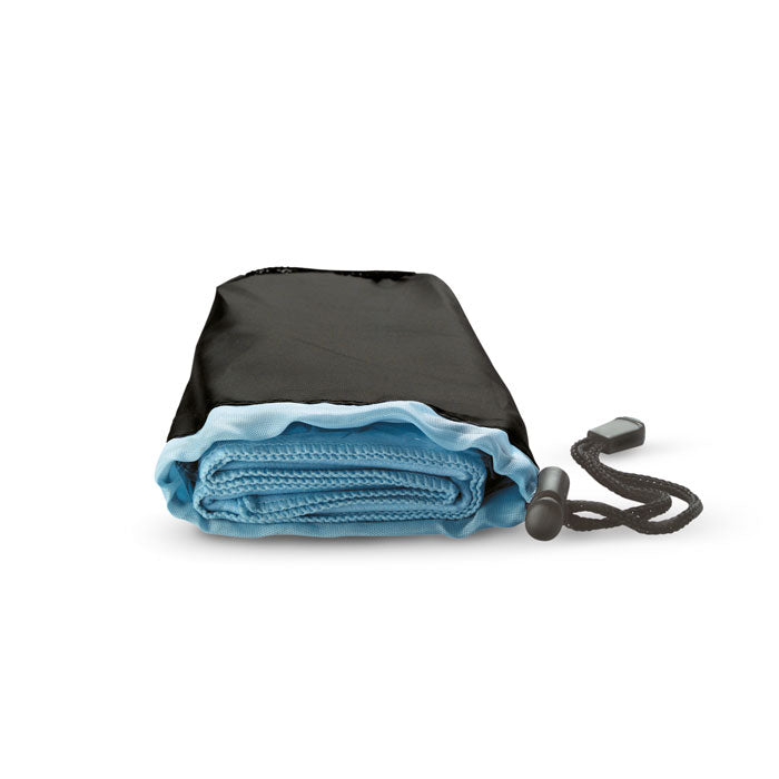 Branded Sports Towel in Nylon Pouch in Blue