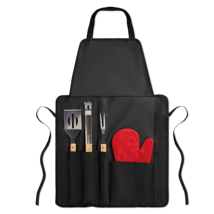 Branded BBQ Apron with Tools and Glove without branding