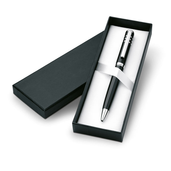 Branded lacquered metal twist pen in gift box