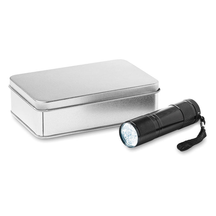 Branded 9 LED Torch in Tin Box without branding