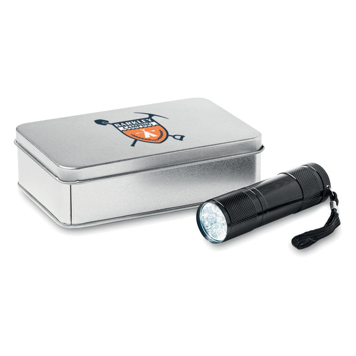 Branded 9 LED Torch in Tin Box
