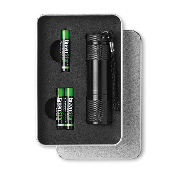 Branded 9 LED Torch in Tin Box
