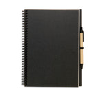 Branded Large Recycled Paper Notebook with Pen in Black