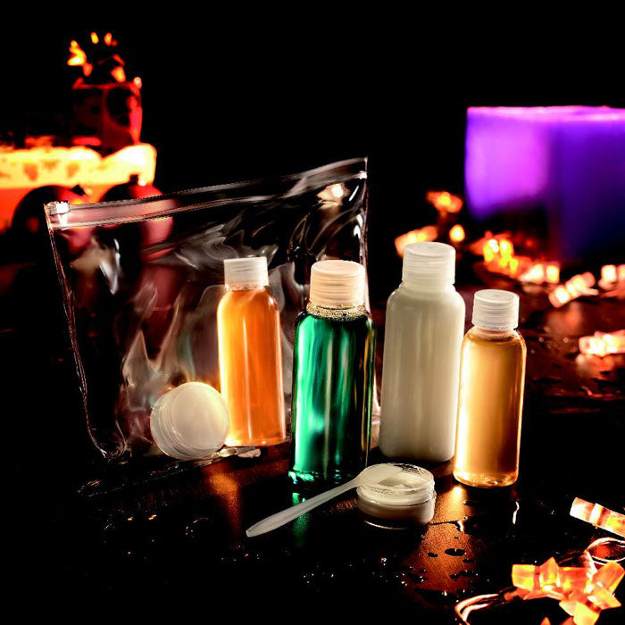 Branded Travel Pouch with 6 Empty Bottles in use