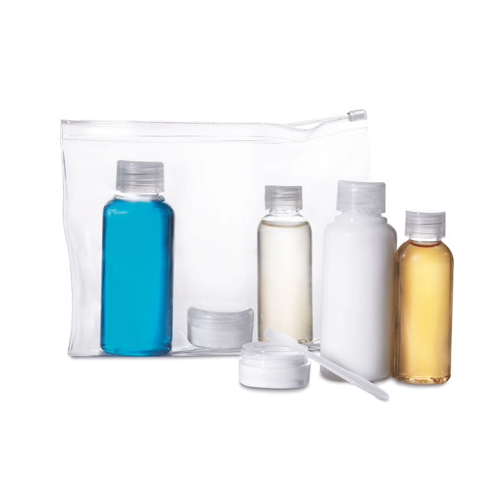 Branded Travel Pouch with 6 Empty Bottles without branding