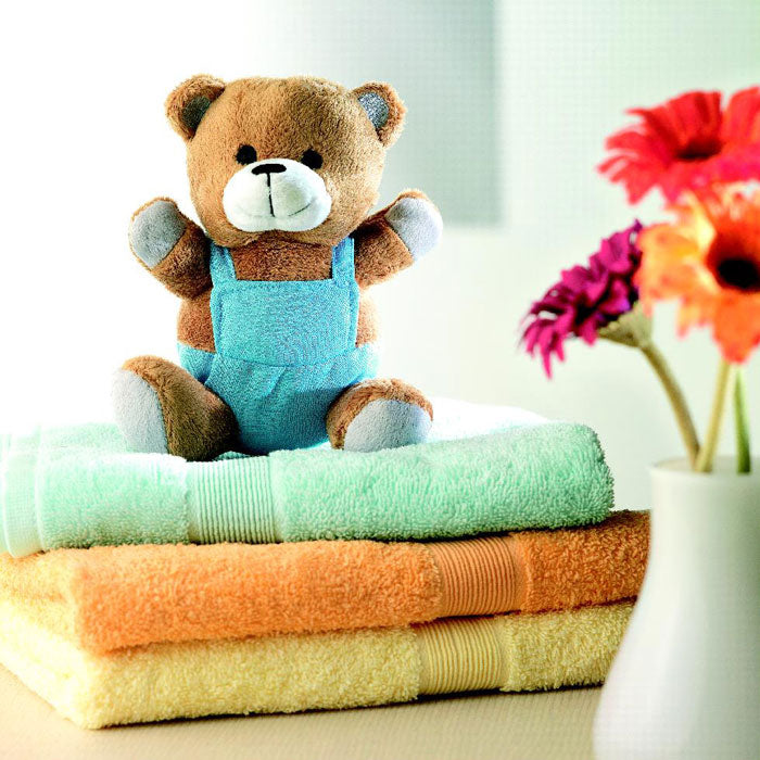 Branded Bear Plush with Colourful Outfit in use