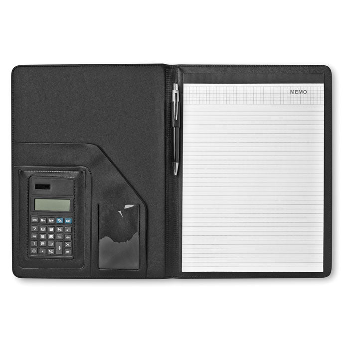 Branded A4 Faux Leather Portfolio with Calculator and Pen without branding