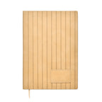 Beige notebook with a textured cover on a white background