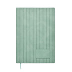 Green notebook with textured cover on a white background