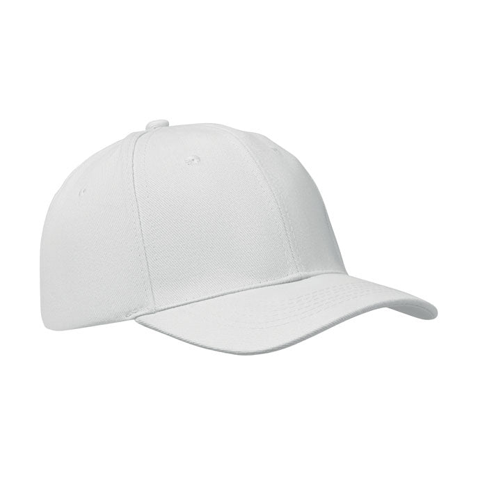 Branded 6 Panel Brushed Cotton Baseball Cap 260gsm in White
