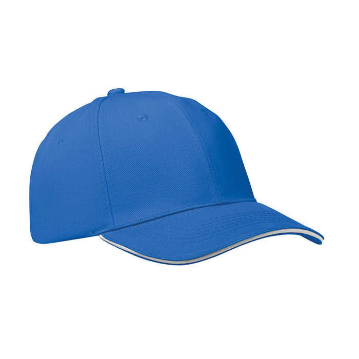 Branded 6 Panel Brushed Cotton Baseball Cap 260gsm in Blue