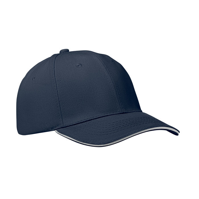 Branded 6 Panel Brushed Cotton Baseball Cap 260gsm in Blue