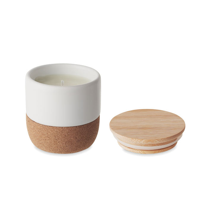 Branded Fresh Linen Candle in Stoneware Jar with Cork Base