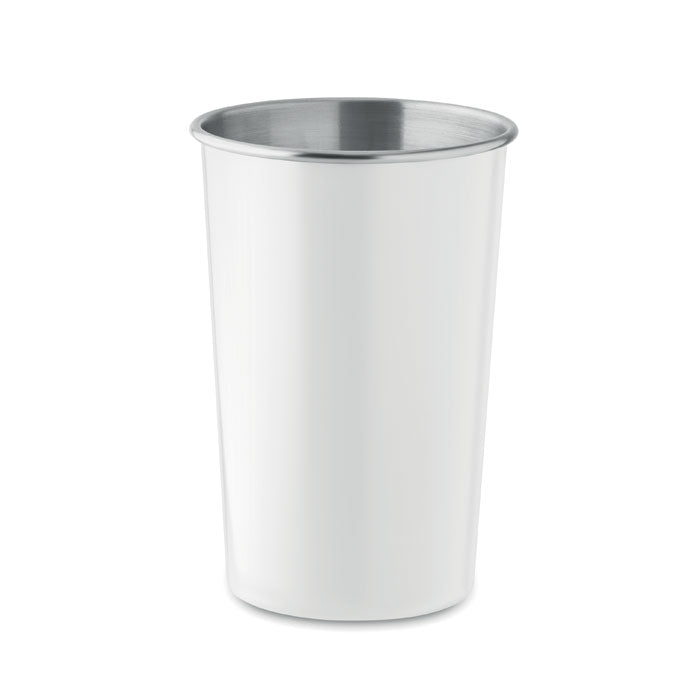 Branded Reusable Recycled Steel Cup in White