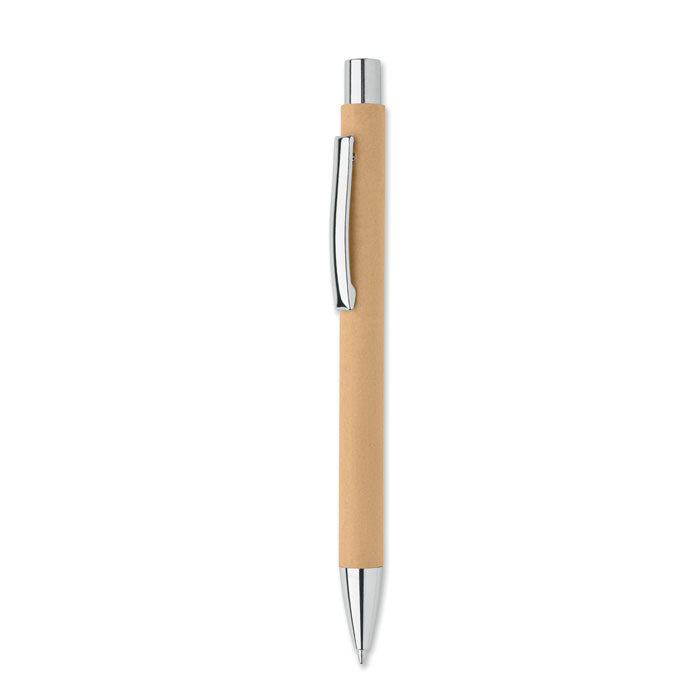 Branded Recycled Paper Push Button Pen in Brown