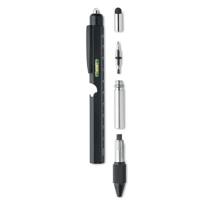 Branded Spirit Level Pen with Ruler and LED in Black