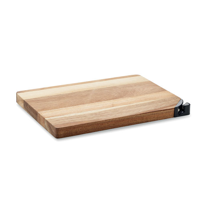 Branded Acacia Wood Cutting Board with Knife Sharpener