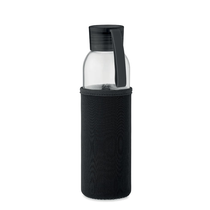 Branded Recycled Glass Bottle with Neoprene Pouch in Black