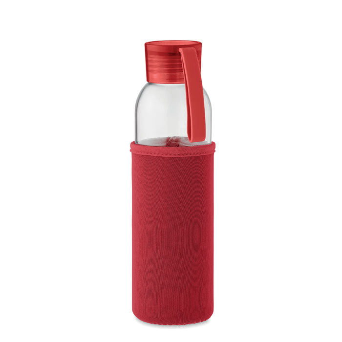 Branded Recycled Glass Bottle with Neoprene Pouch in Red