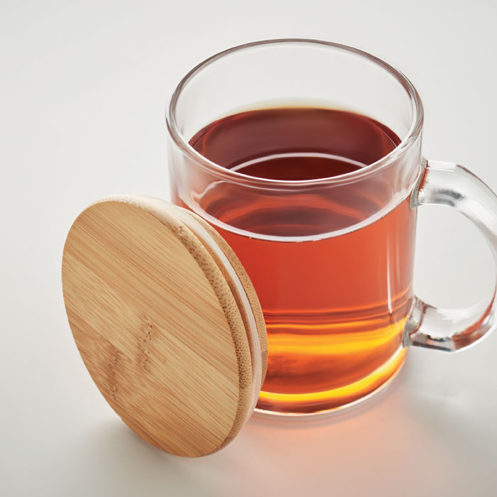Branded Recycled Glass Mug with Bamboo Lid without branding
