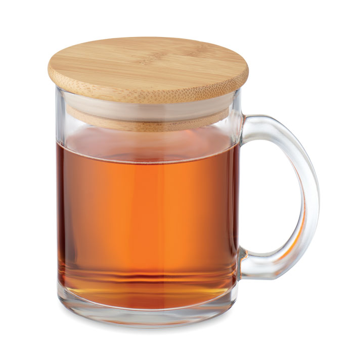 Branded Recycled Glass Mug with Bamboo Lid without branding