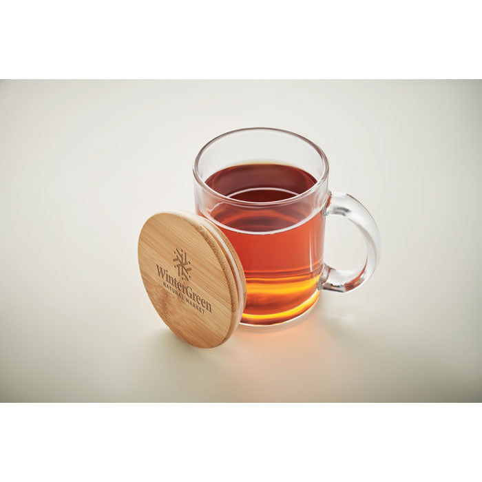 Branded Recycled Glass Mug with Bamboo Lid without branding