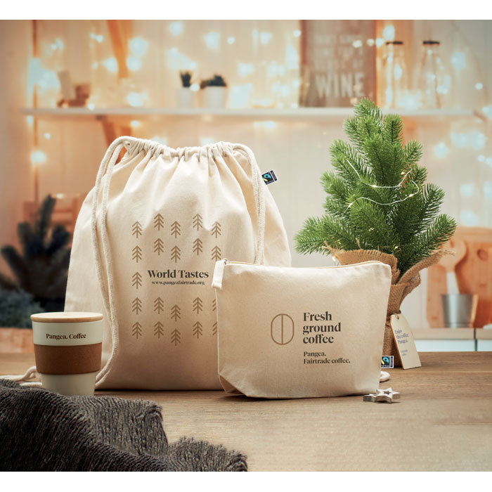 Branded Fairtrade Cotton Cosmetic Bag in use