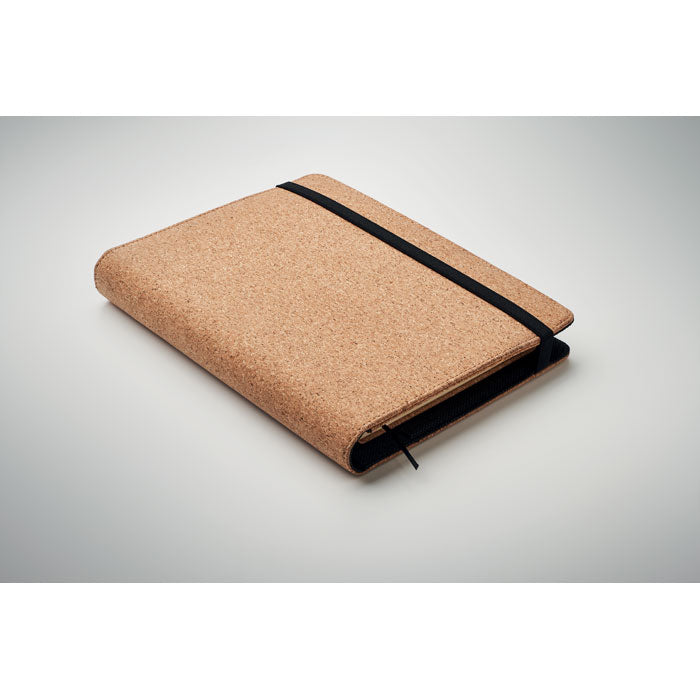 Branded A5 Cork Portfolio with Pen in use