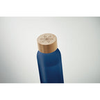 Branded Frosted Glass and Bamboo Water Bottle in use