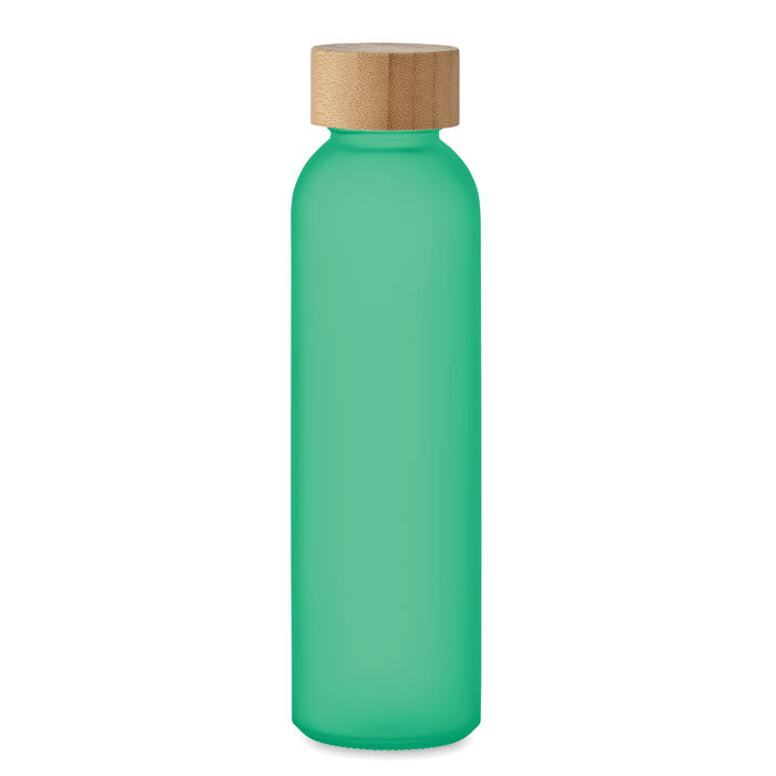 Branded Frosted Glass and Bamboo Water Bottle in Green