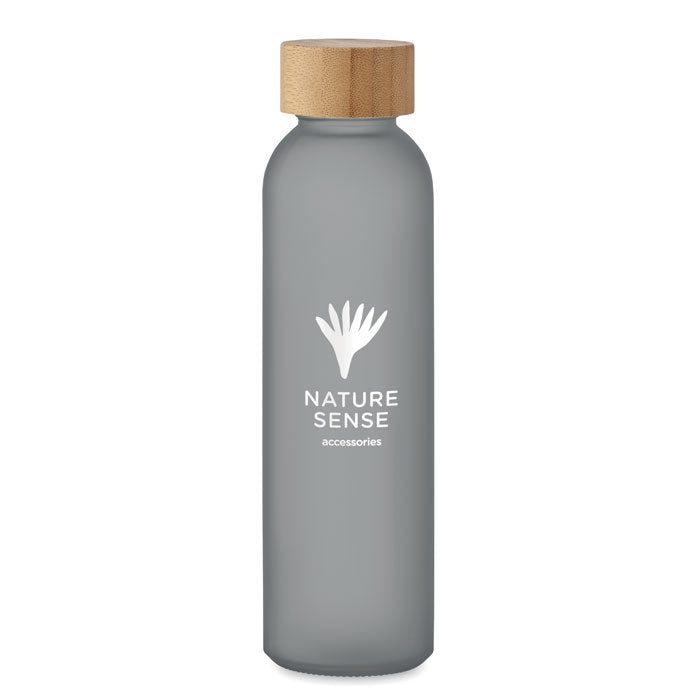 Branded Frosted Glass and Bamboo Water Bottle