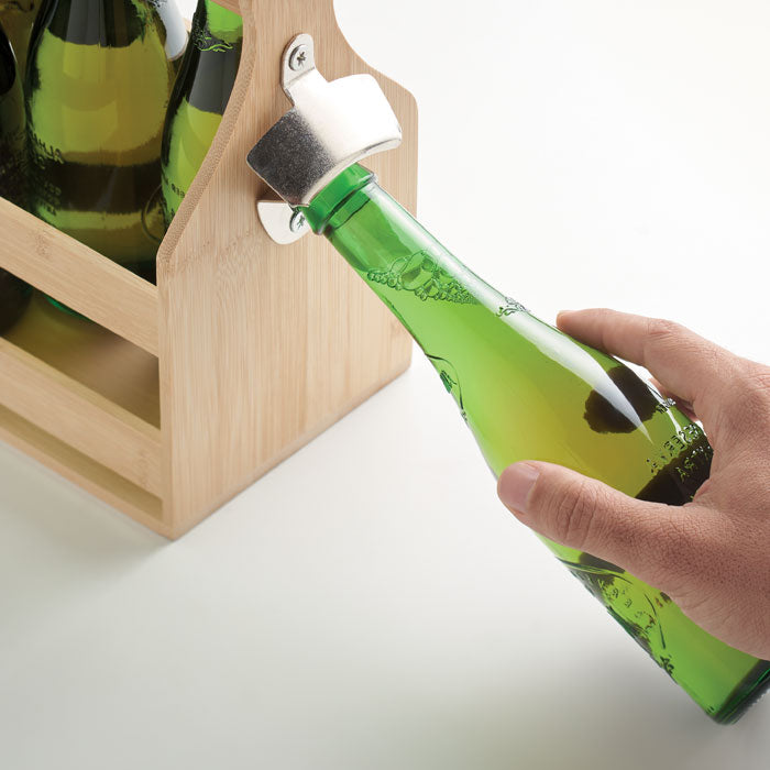Branded Bamboo 6 Beer Crate with Bottle Opener without branding