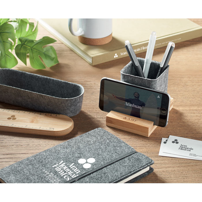 Bamboo Phone Stand with Felt Pen Holder