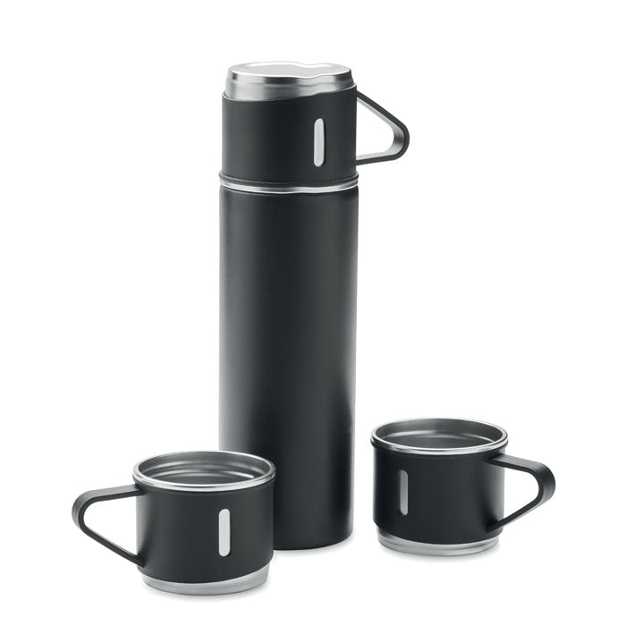 Branded vacuum flask set with 2 extra cups