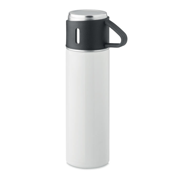 Branded Vacuum Flask with Cup Lid in White